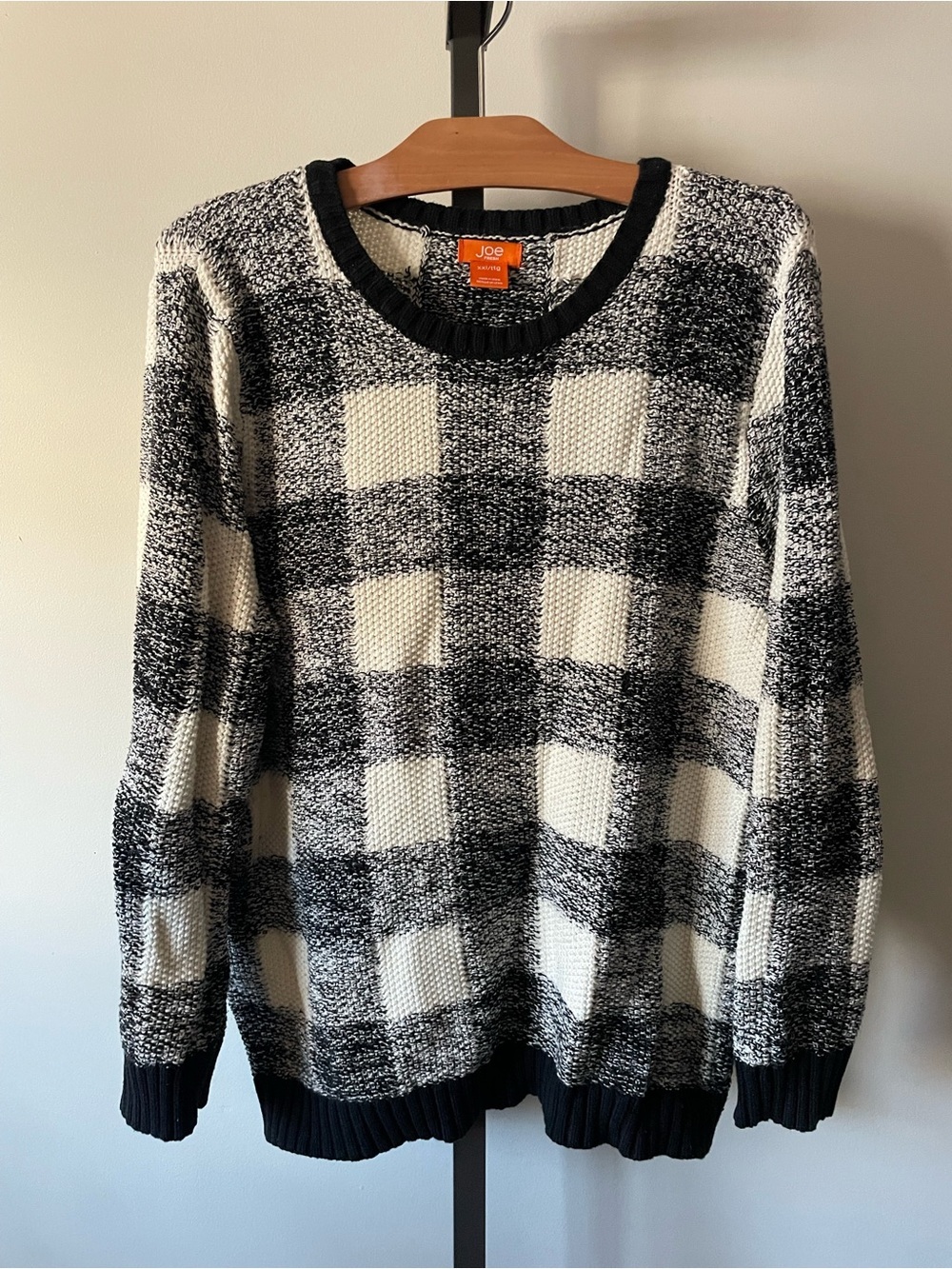 JF Check Print Knit Sweater Cotton Acrylic Size XXL